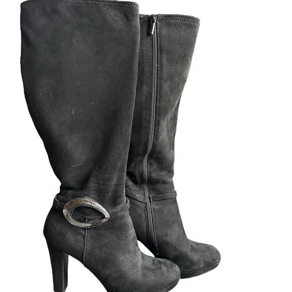 Impo Stretch Suede Leather Knee High Heeled Boots - Picture 2 of 7